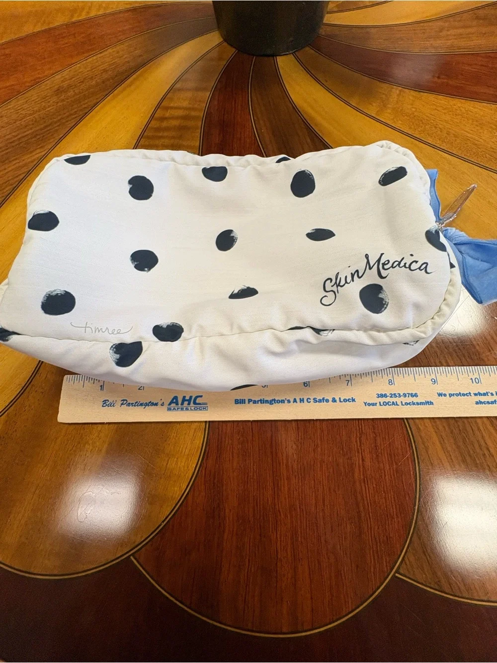 SkinMedica White Cosmetic Pouch with Black Polka Dots
